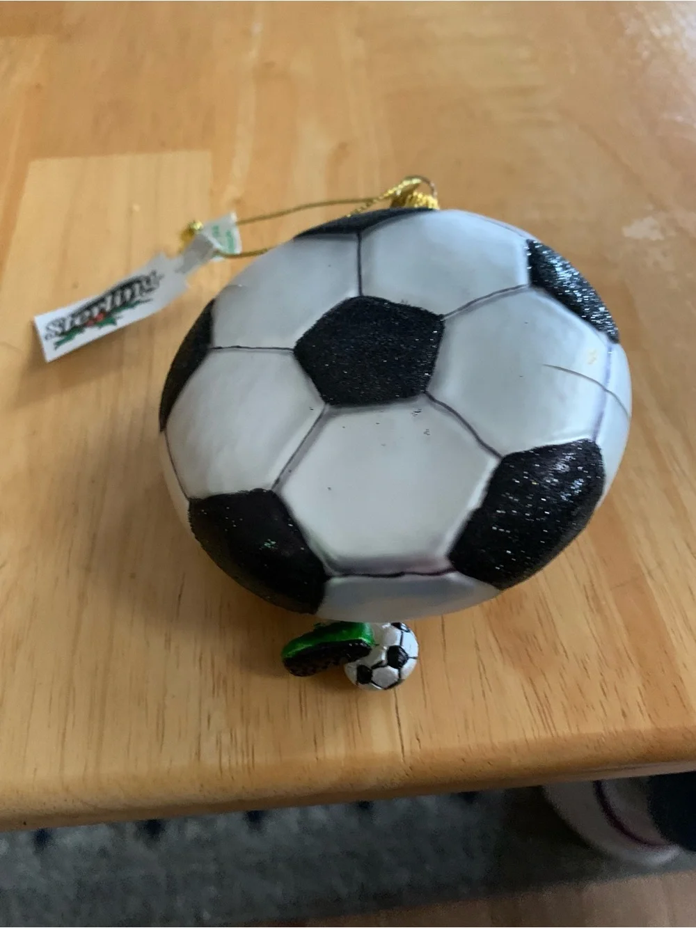 Holiday Soccer Player Ornament in Red, Green and Black